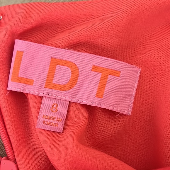 NWT LDT Brooke Pleated Coral Tangerine Draped Ruffe Knit Sheath Dress - 8 - Picture 10 of 13